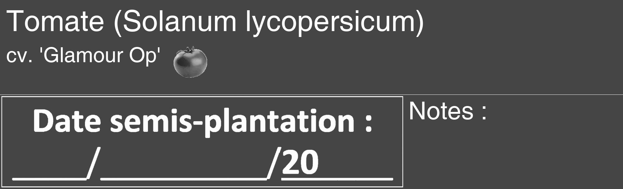 Étiquette de : Solanum lycopersicum cv. 'Glamour Op' - format c - style blanche58_basique_basiquehel avec comestibilité simplifiée