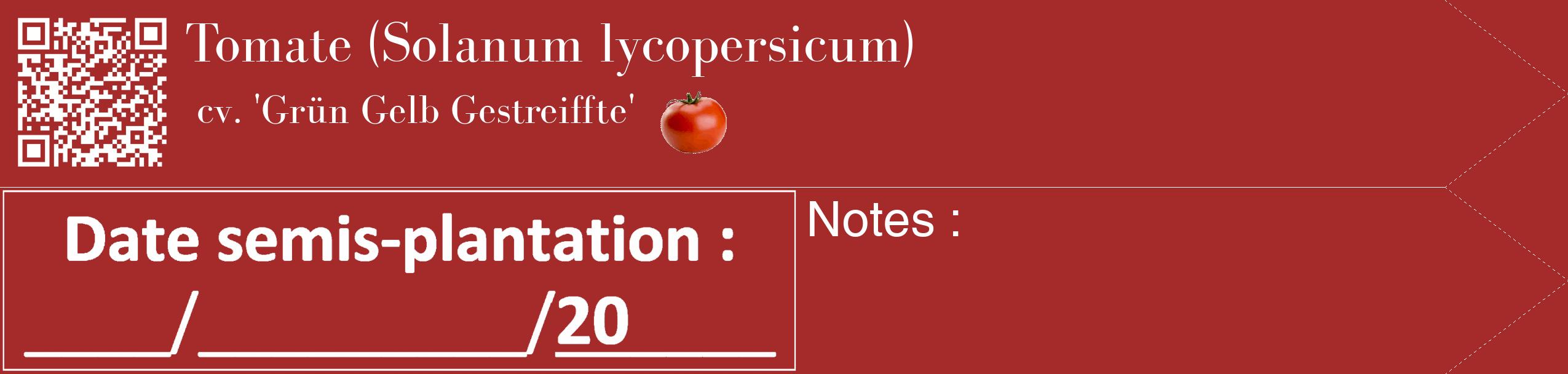 Étiquette de : Solanum lycopersicum cv. 'Grün Gelb Gestreiffte' - format c - style blanche33simple_simple_simplebod avec qrcode et comestibilité simplifiée