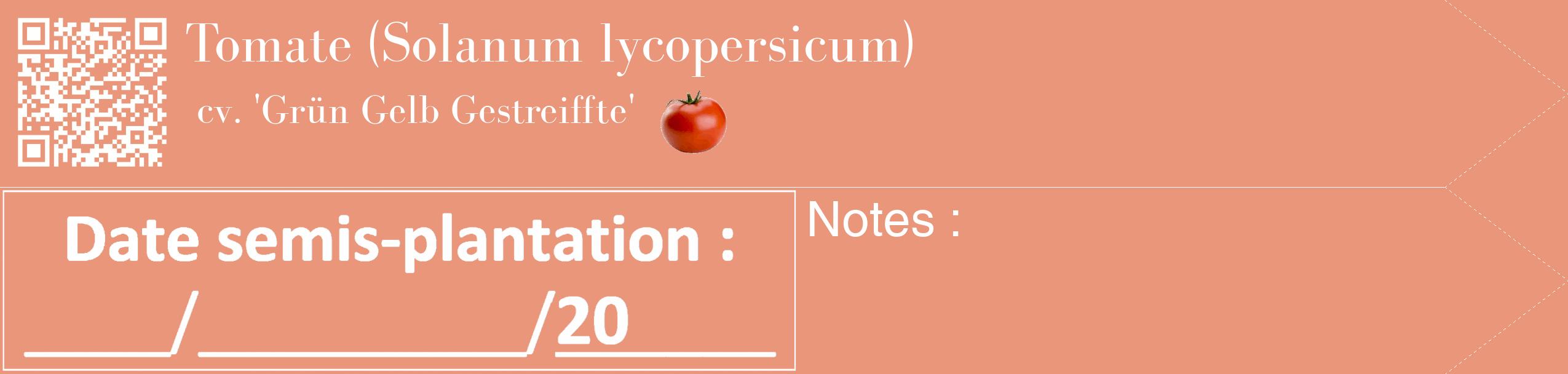 Étiquette de : Solanum lycopersicum cv. 'Grün Gelb Gestreiffte' - format c - style blanche37_simple_simplebod avec qrcode et comestibilité simplifiée