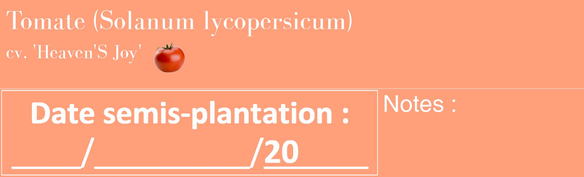 Étiquette de : Solanum lycopersicum cv. 'Heaven'S Joy' - format c - style blanche39_basique_basiquebod avec comestibilité simplifiée