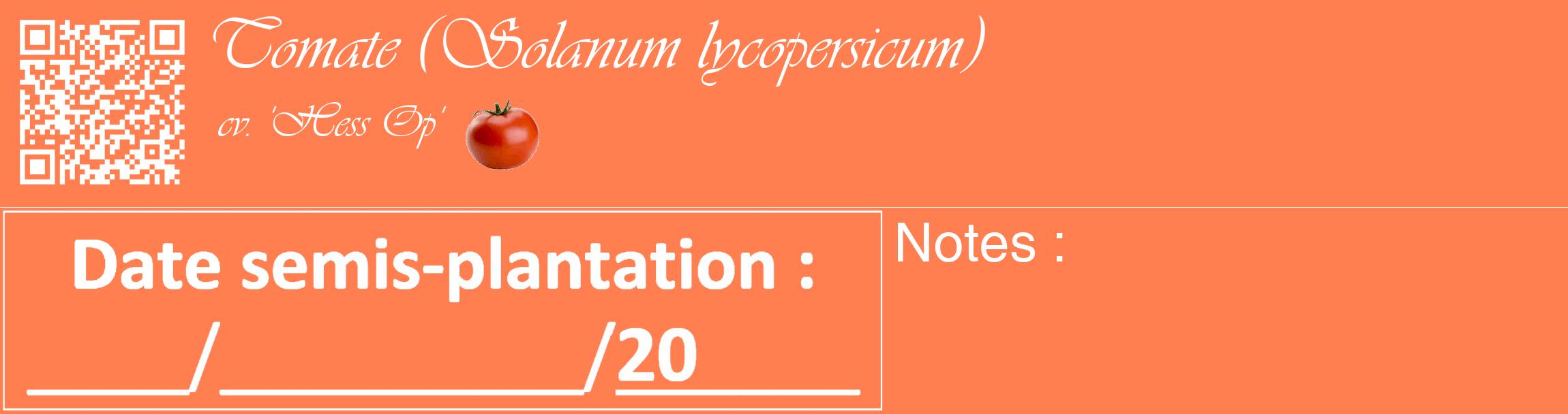Étiquette de : Solanum lycopersicum cv. 'Hess Op' - format c - style blanche24_basique_basiqueviv avec qrcode et comestibilité simplifiée