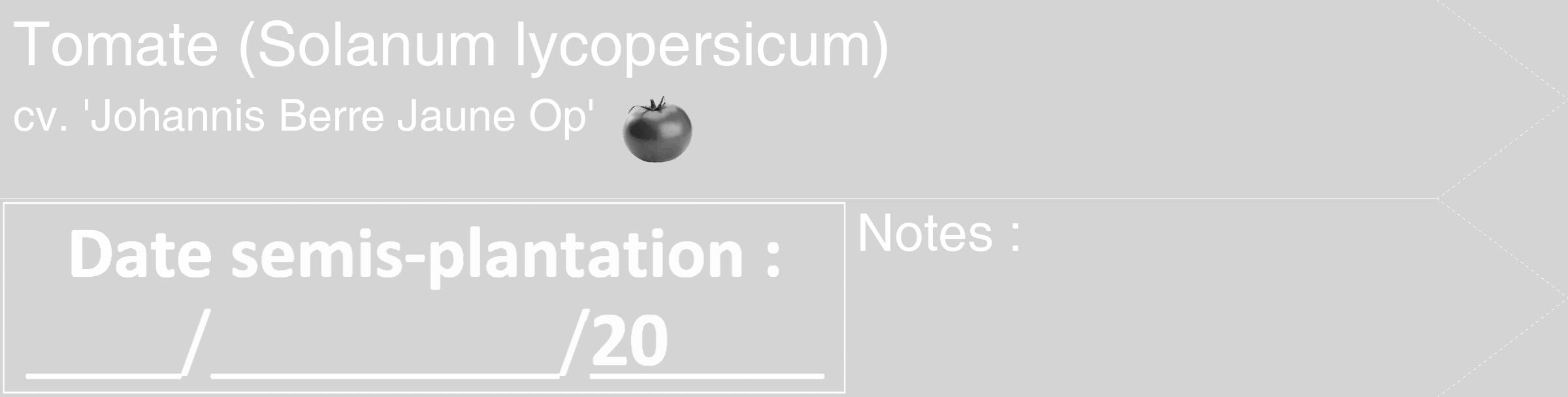 Étiquette de : Solanum lycopersicum cv. 'Johannis Berre Jaune Op' - format c - style blanche40_simple_simplehel avec comestibilité simplifiée