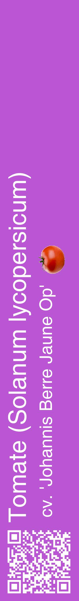 Étiquette de : Solanum lycopersicum cv. 'Johannis Berre Jaune Op' - format c - style blanche50_basiquehel avec qrcode et comestibilité simplifiée