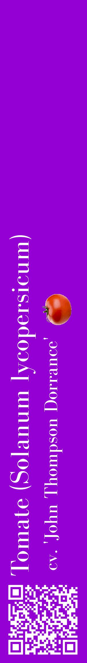 Étiquette de : Solanum lycopersicum cv. 'John Thompson Dorrance' - format c - style blanche48_basiquebod avec qrcode et comestibilité simplifiée