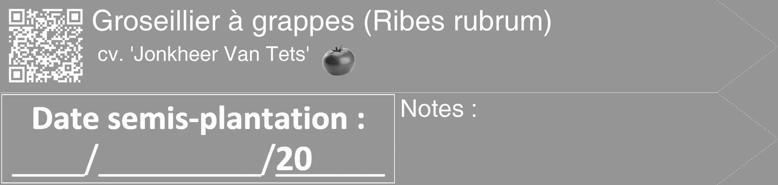 Étiquette de : Ribes rubrum cv. 'Jonkheer Van Tets' - format c - style blanche16_simple_simplehel avec qrcode et comestibilité simplifiée
