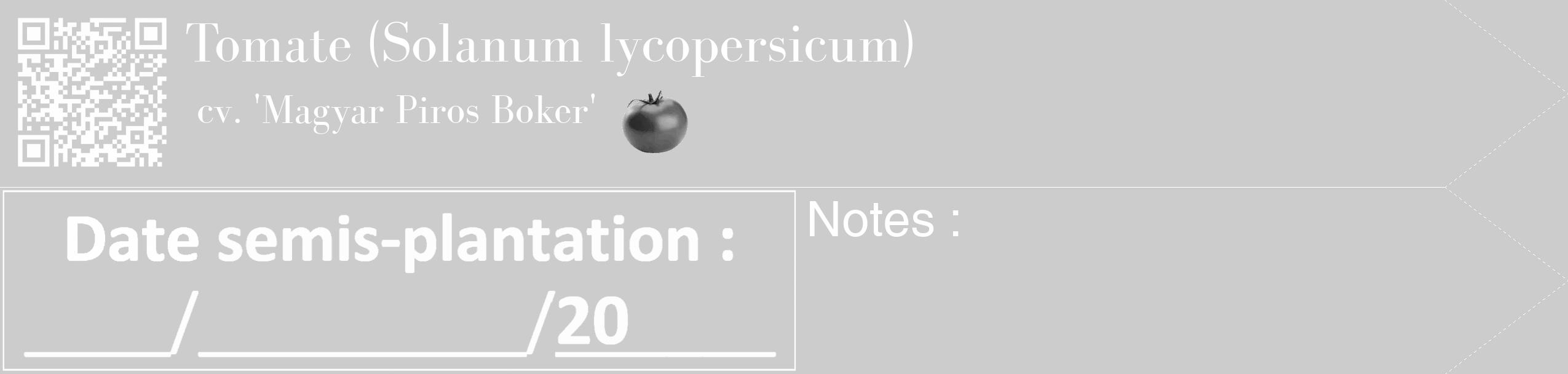 Étiquette de : Solanum lycopersicum cv. 'Magyar Piros Boker' - format c - style blanche0_simple_simplebod avec qrcode et comestibilité simplifiée