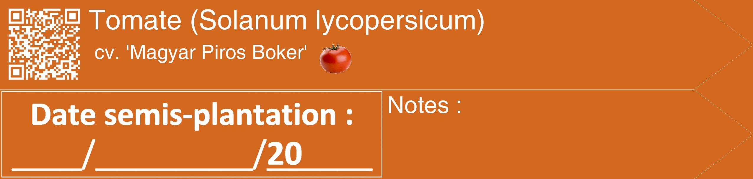 Étiquette de : Solanum lycopersicum cv. 'Magyar Piros Boker' - format c - style blanche31_simple_simplehel avec qrcode et comestibilité simplifiée
