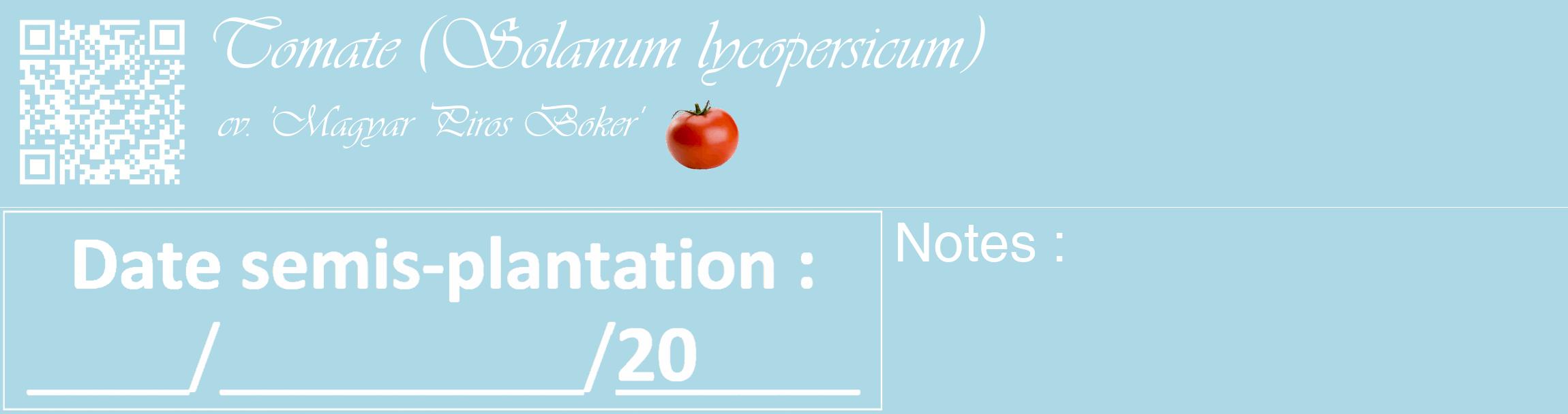 Étiquette de : Solanum lycopersicum cv. 'Magyar Piros Boker' - format c - style blanche0_basique_basiqueviv avec qrcode et comestibilité simplifiée