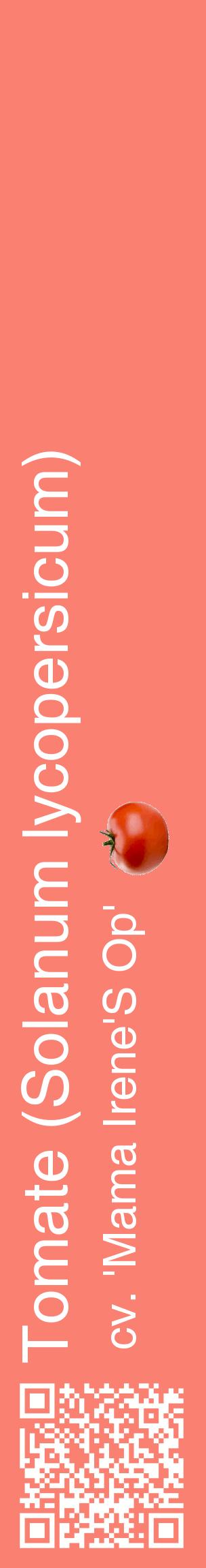 Étiquette de : Solanum lycopersicum cv. 'Mama Irene'S Op' - format c - style blanche38_basiquehel avec qrcode et comestibilité simplifiée