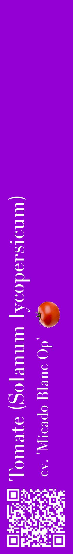 Étiquette de : Solanum lycopersicum cv. 'Micado Blanc Op' - format c - style blanche48_basiquebod avec qrcode et comestibilité simplifiée