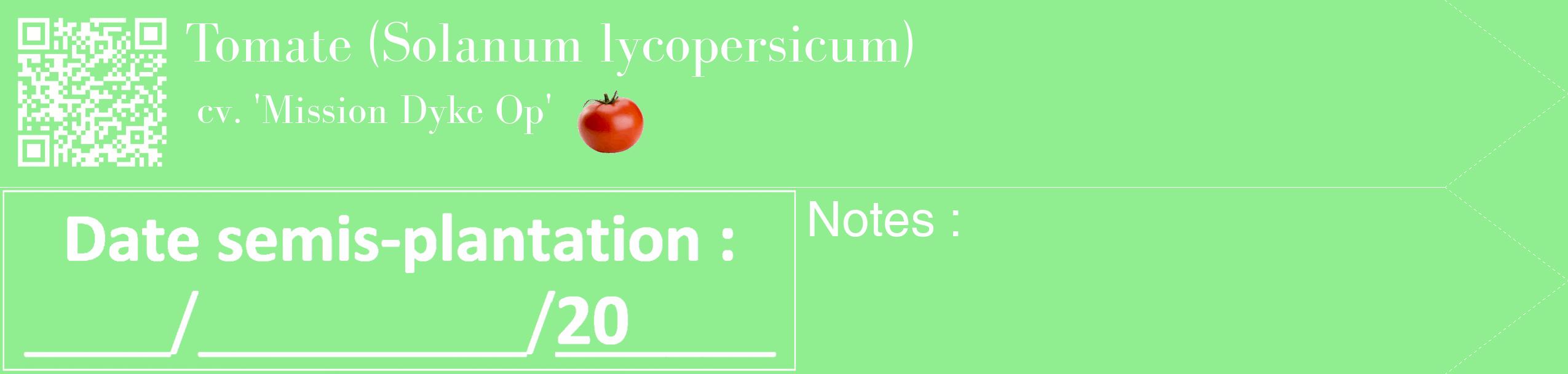 Étiquette de : Solanum lycopersicum cv. 'Mission Dyke Op' - format c - style blanche15_simple_simplebod avec qrcode et comestibilité simplifiée
