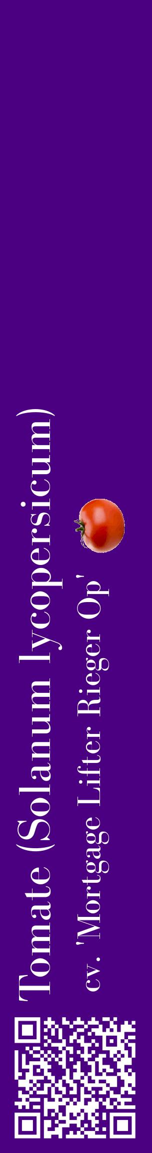 Étiquette de : Solanum lycopersicum cv. 'Mortgage Lifter Rieger Op' - format c - style blanche47_basiquebod avec qrcode et comestibilité simplifiée