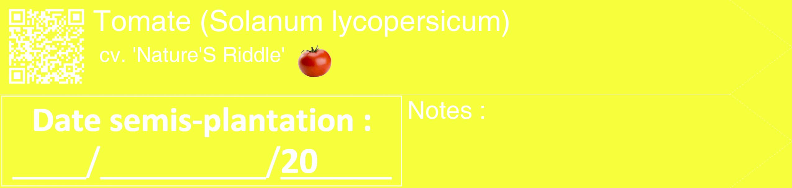 Étiquette de : Solanum lycopersicum cv. 'Nature'S Riddle' - format c - style blanche18_simple_simplehel avec qrcode et comestibilité simplifiée