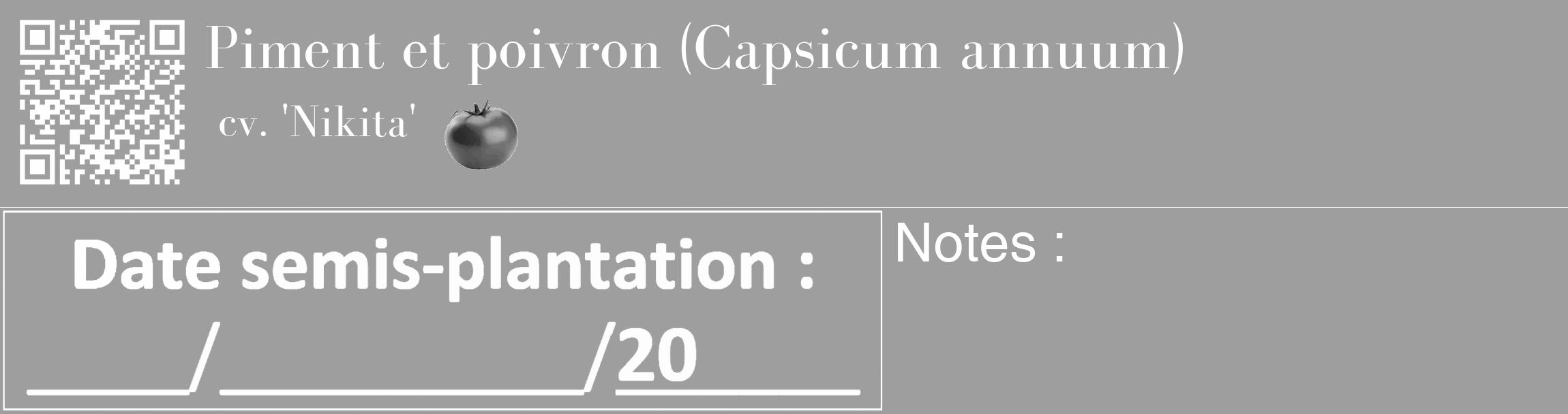 Étiquette de : Capsicum annuum cv. 'Nikita' - format c - style blanche23_basique_basiquebod avec qrcode et comestibilité simplifiée