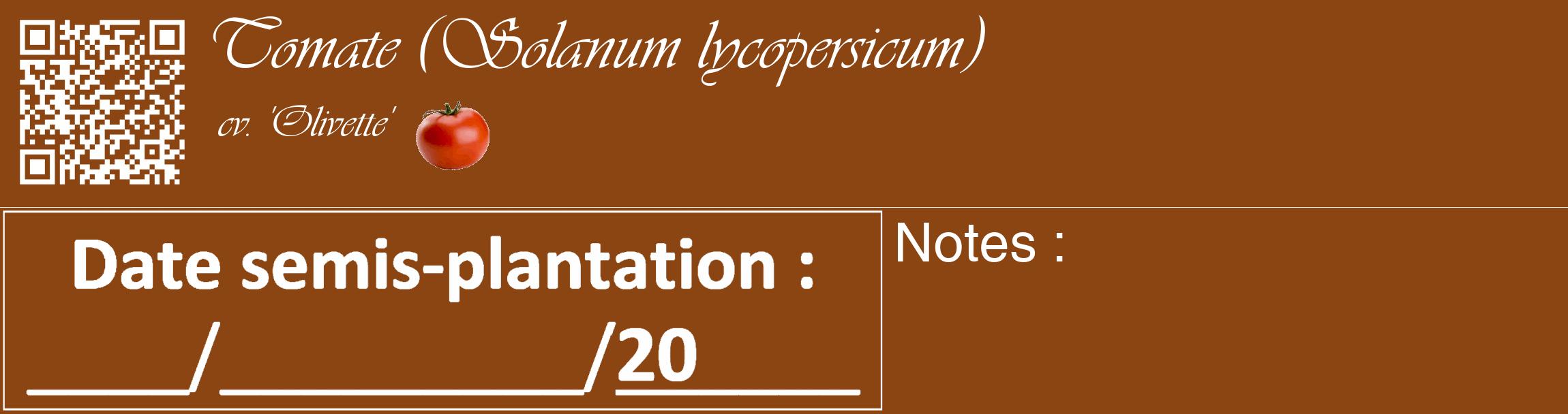 Étiquette de : Solanum lycopersicum cv. 'Olivette' - format c - style blanche30_basique_basiqueviv avec qrcode et comestibilité simplifiée