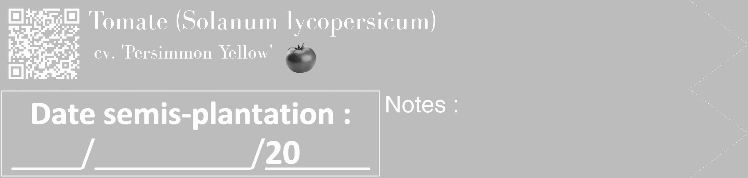 Étiquette de : Solanum lycopersicum cv. 'Persimmon Yellow' - format c - style blanche1_simple_simplebod avec qrcode et comestibilité simplifiée