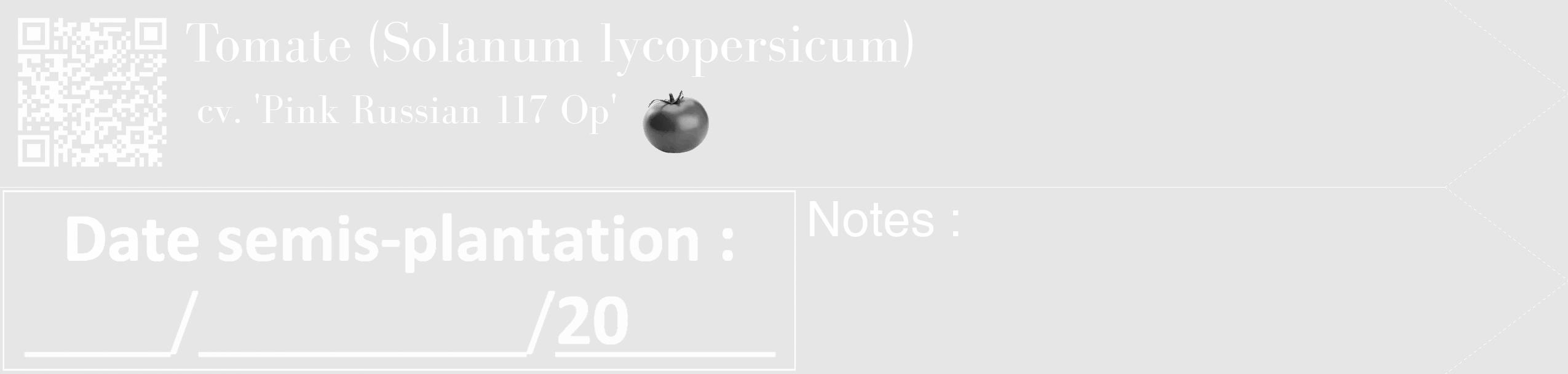 Étiquette de : Solanum lycopersicum cv. 'Pink Russian 117 Op' - format c - style blanche18_simple_simplebod avec qrcode et comestibilité simplifiée