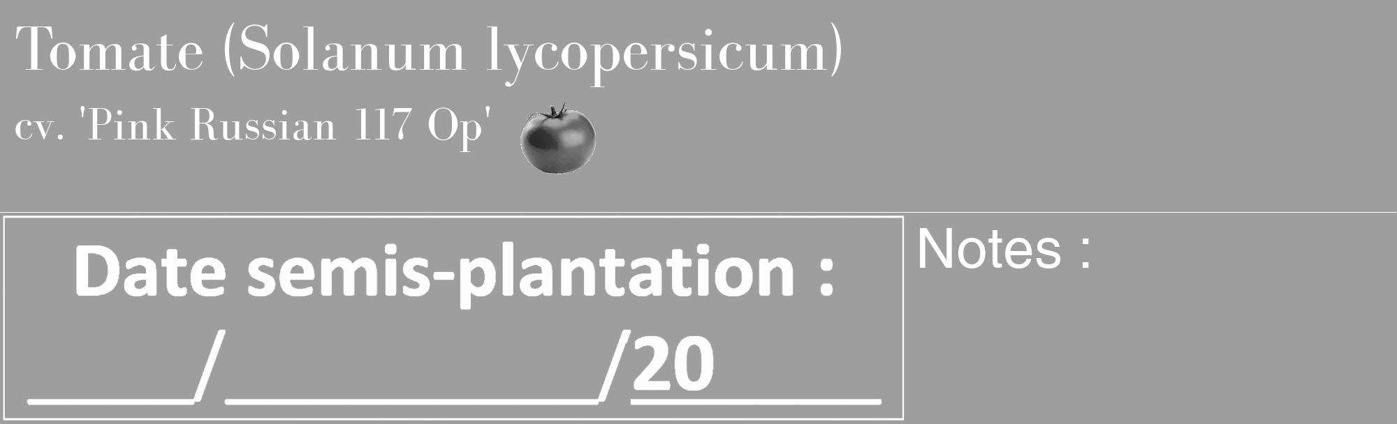 Étiquette de : Solanum lycopersicum cv. 'Pink Russian 117 Op' - format c - style blanche42_basique_basiquebod avec comestibilité simplifiée