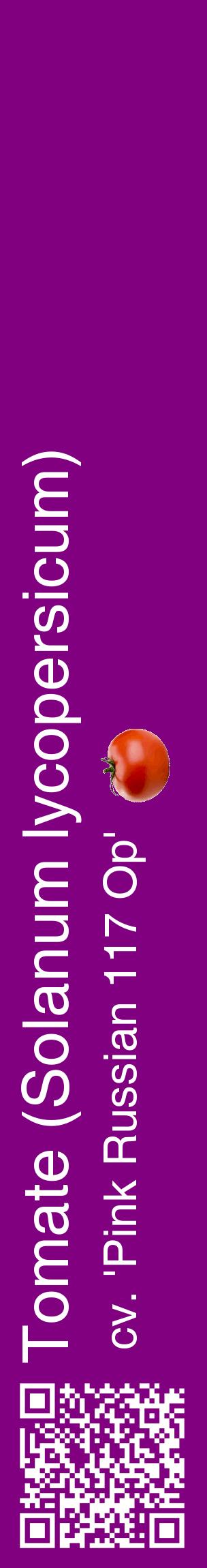 Étiquette de : Solanum lycopersicum cv. 'Pink Russian 117 Op' - format c - style blanche46_basiquehel avec qrcode et comestibilité simplifiée