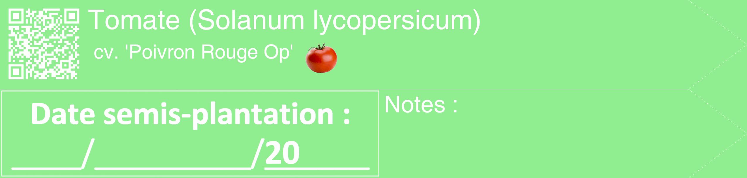 Étiquette de : Solanum lycopersicum cv. 'Poivron Rouge Op' - format c - style blanche15_simple_simplehel avec qrcode et comestibilité simplifiée
