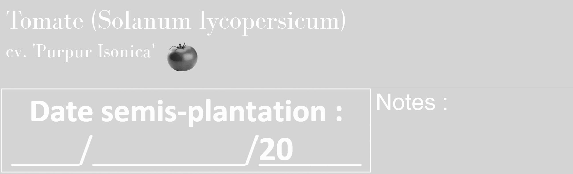 Étiquette de : Solanum lycopersicum cv. 'Purpur Isonica' - format c - style blanche40_basique_basiquebod avec comestibilité simplifiée