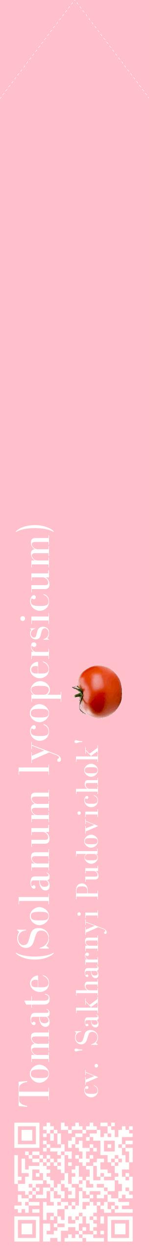 Étiquette de : Solanum lycopersicum cv. 'Sakharnyi Pudovichok' - format c - style blanche40_simplebod avec qrcode et comestibilité simplifiée
