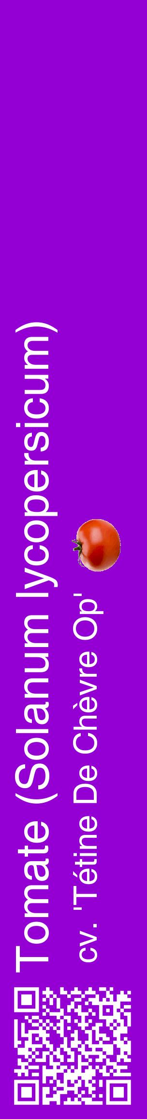 Étiquette de : Solanum lycopersicum cv. 'Tétine De Chèvre Op' - format c - style blanche48_basiquehel avec qrcode et comestibilité simplifiée