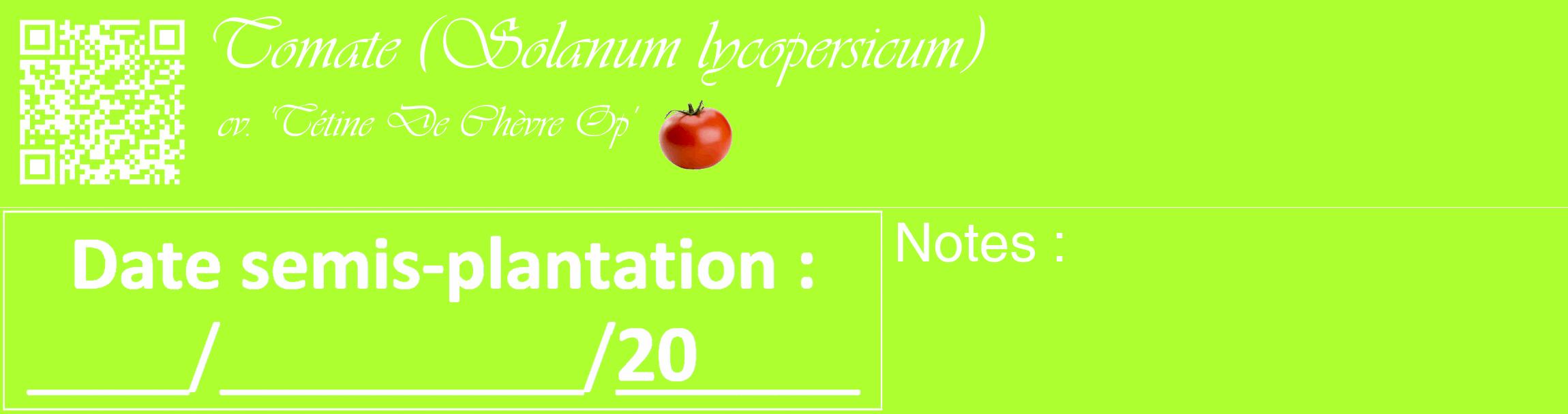 Étiquette de : Solanum lycopersicum cv. 'Tétine De Chèvre Op' - format c - style blanche17_basique_basiqueviv avec qrcode et comestibilité simplifiée