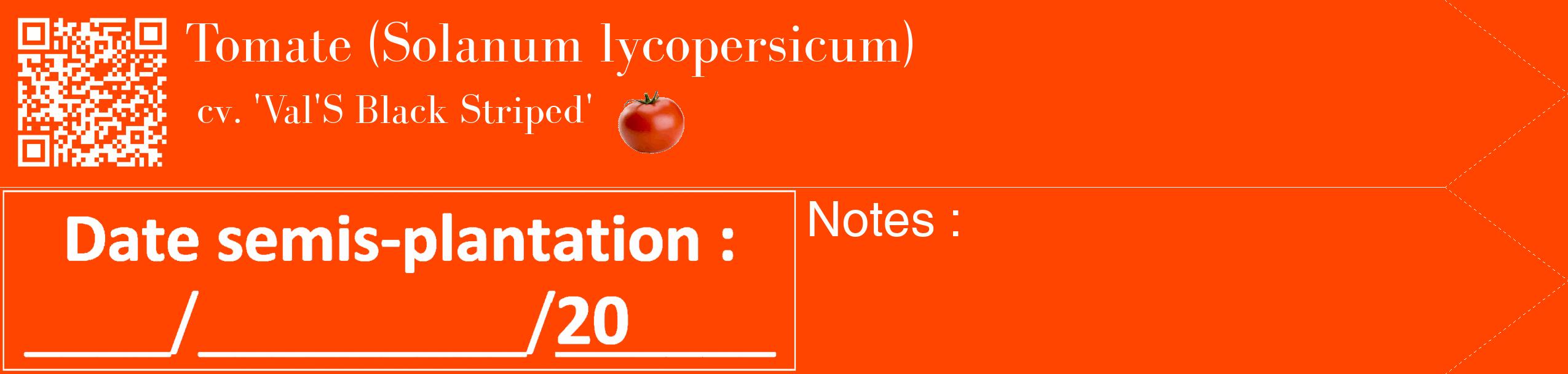 Étiquette de : Solanum lycopersicum cv. 'Val'S Black Striped' - format c - style blanche26_simple_simplebod avec qrcode et comestibilité simplifiée