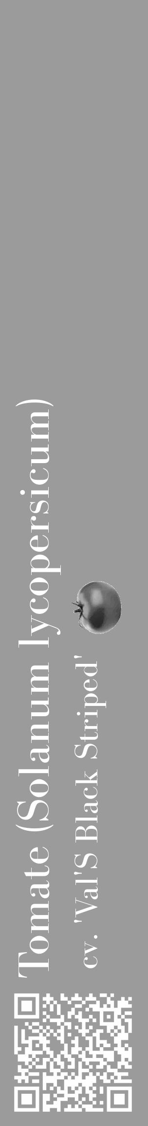 Étiquette de : Solanum lycopersicum cv. 'Val'S Black Striped' - format c - style blanche52_basique_basiquebod avec qrcode et comestibilité simplifiée - position verticale