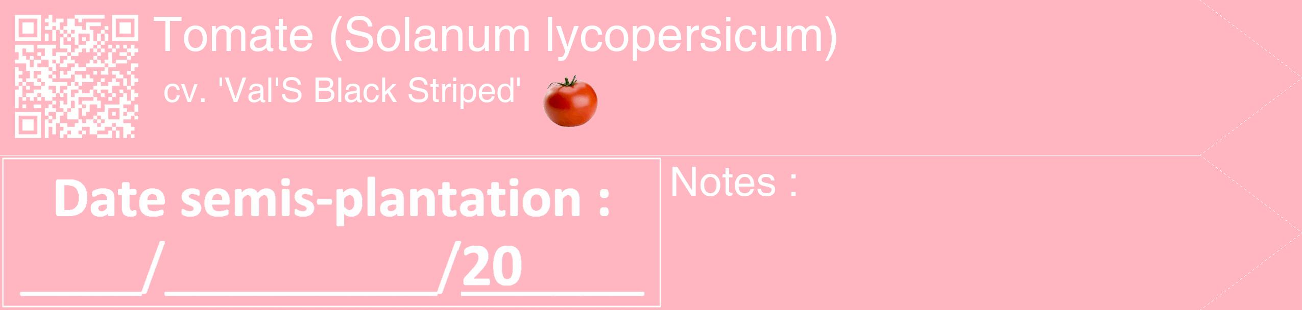 Étiquette de : Solanum lycopersicum cv. 'Val'S Black Striped' - format c - style blanche41_simple_simplehel avec qrcode et comestibilité simplifiée