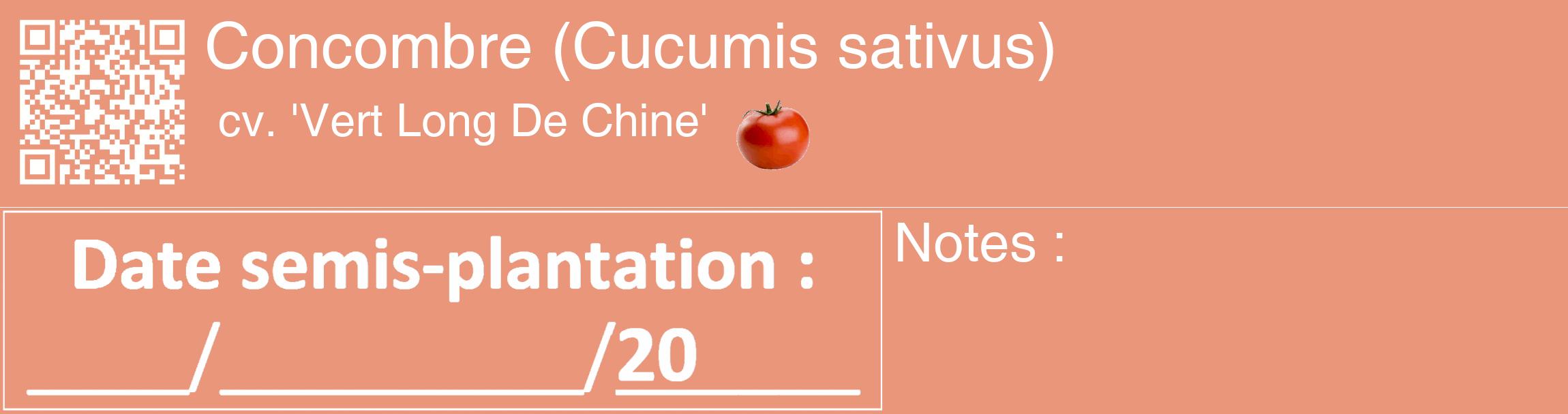 Étiquette de : Cucumis sativus cv. 'Vert Long De Chine' - format c - style blanche37_basique_basiquehel avec qrcode et comestibilité simplifiée