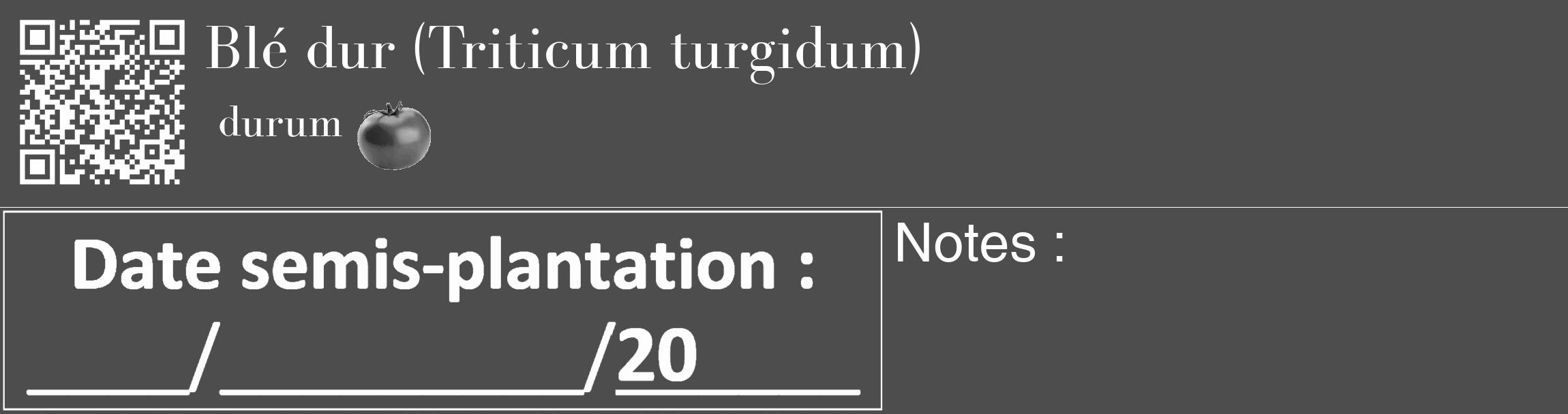 Étiquette de : Triticum turgidum durum - format c - style blanche28_basique_basiquebod avec qrcode et comestibilité simplifiée