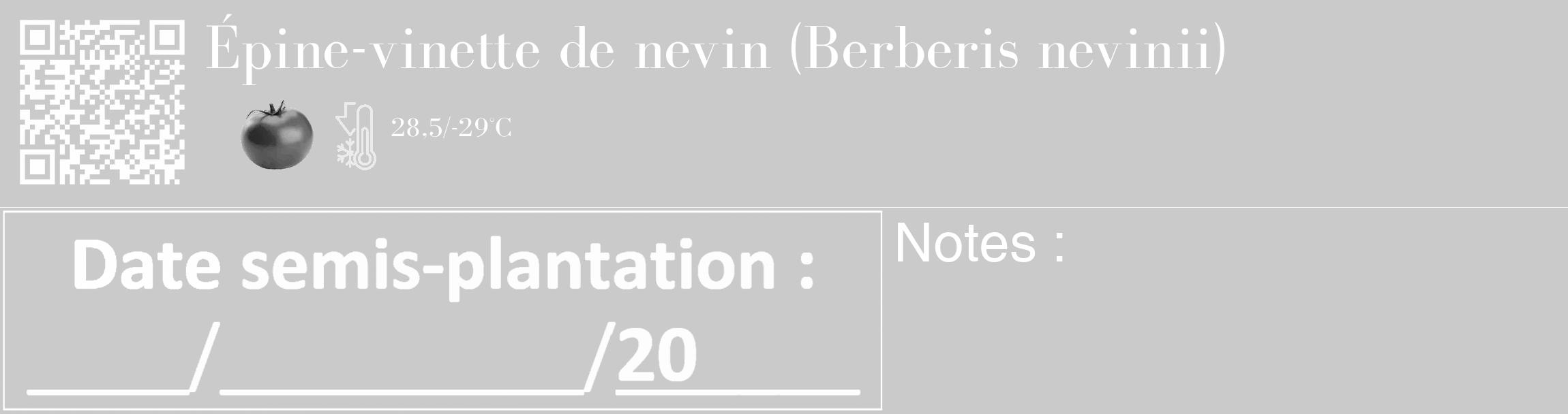 Étiquette de : Berberis nevinii - format c - style blanche21_basique_basiquebod avec qrcode et comestibilité simplifiée