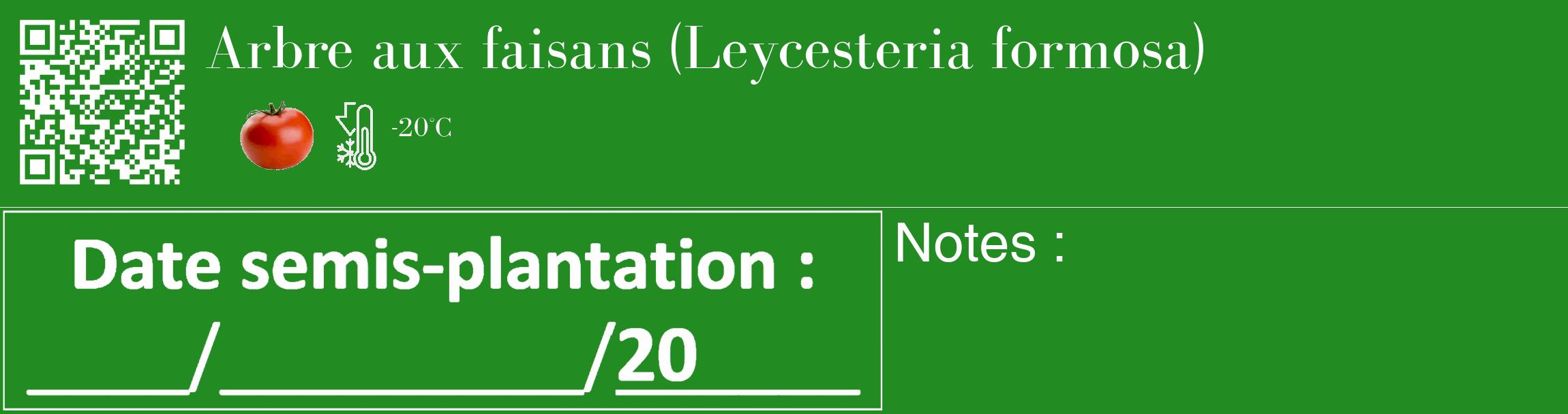 Étiquette de : Leycesteria formosa - format c - style blanche10_basique_basiquebod avec qrcode et comestibilité simplifiée