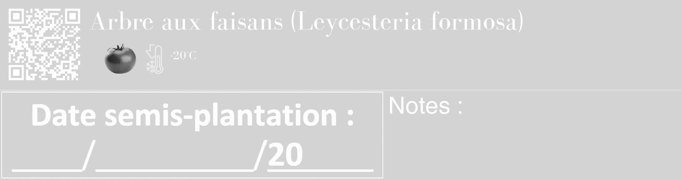 Étiquette de : Leycesteria formosa - format c - style blanche56_basique_basiquebod avec qrcode et comestibilité simplifiée