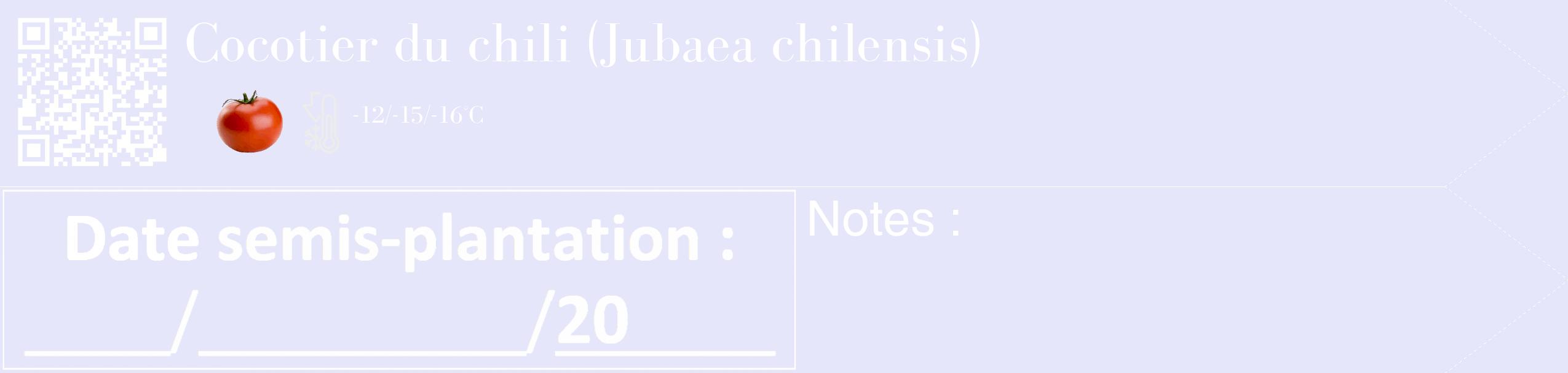 Étiquette de : Jubaea chilensis - format c - style blanche55_simple_simplebod avec qrcode et comestibilité simplifiée