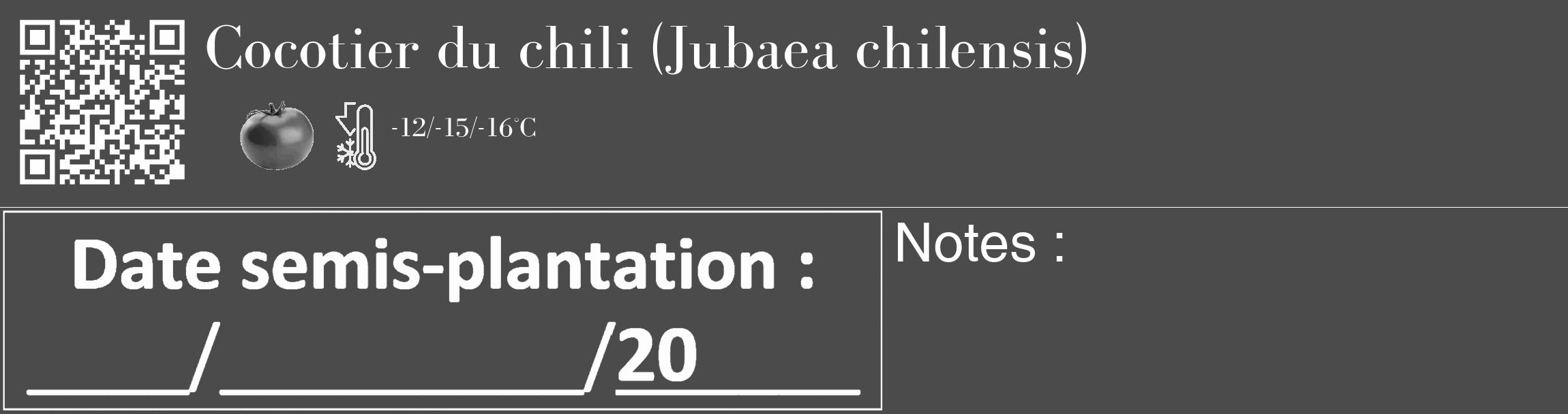 Étiquette de : Jubaea chilensis - format c - style blanche9_basique_basiquebod avec qrcode et comestibilité simplifiée