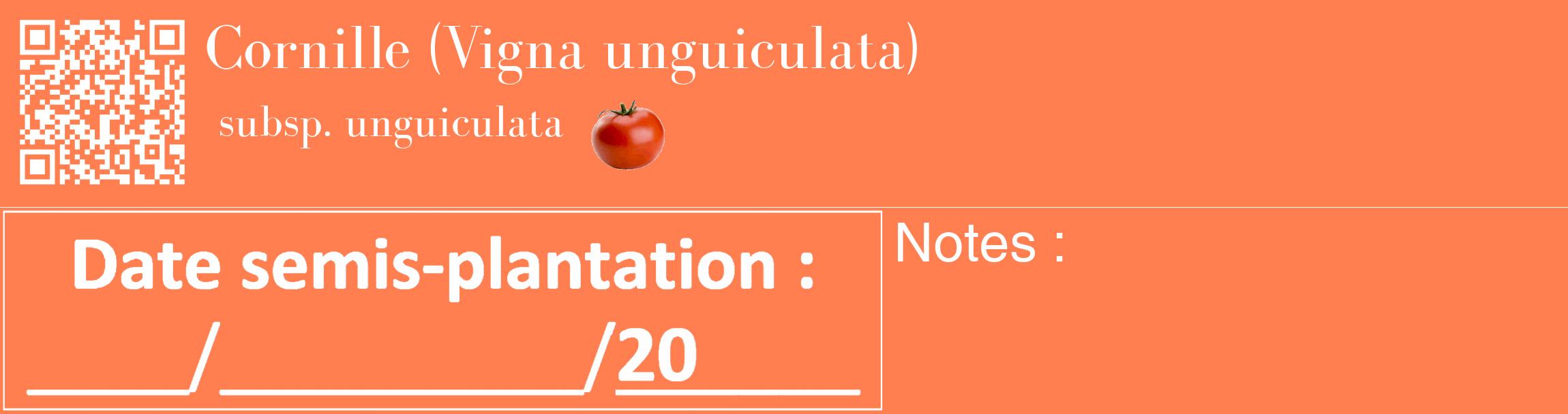 Étiquette de : Vigna unguiculata subsp. unguiculata - format c - style blanche24_basique_basiquebod avec qrcode et comestibilité simplifiée