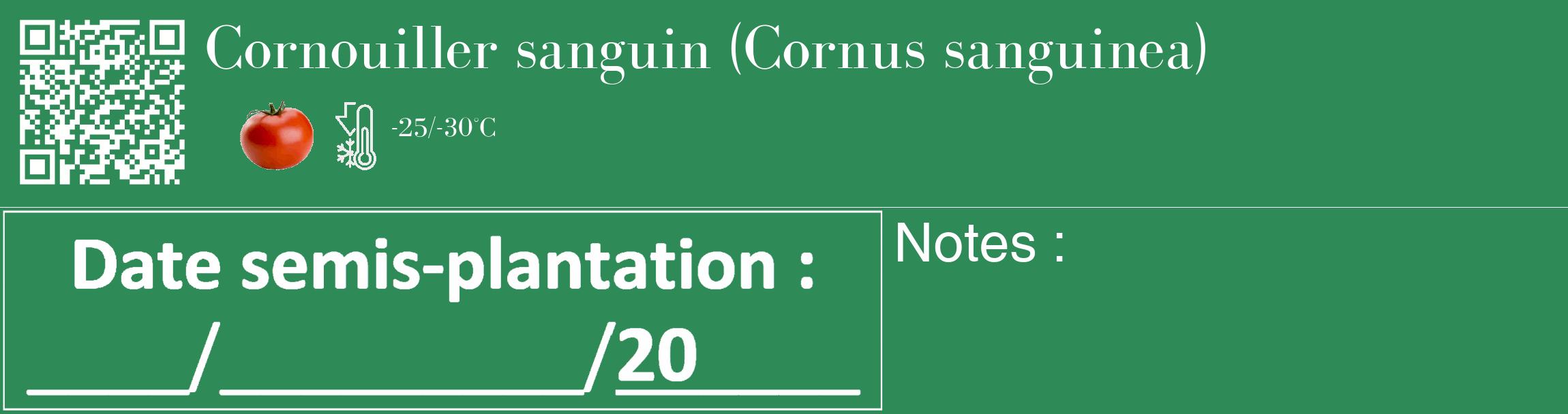 Étiquette de : Cornus sanguinea - format c - style blanche11_basique_basiquebod avec qrcode et comestibilité simplifiée