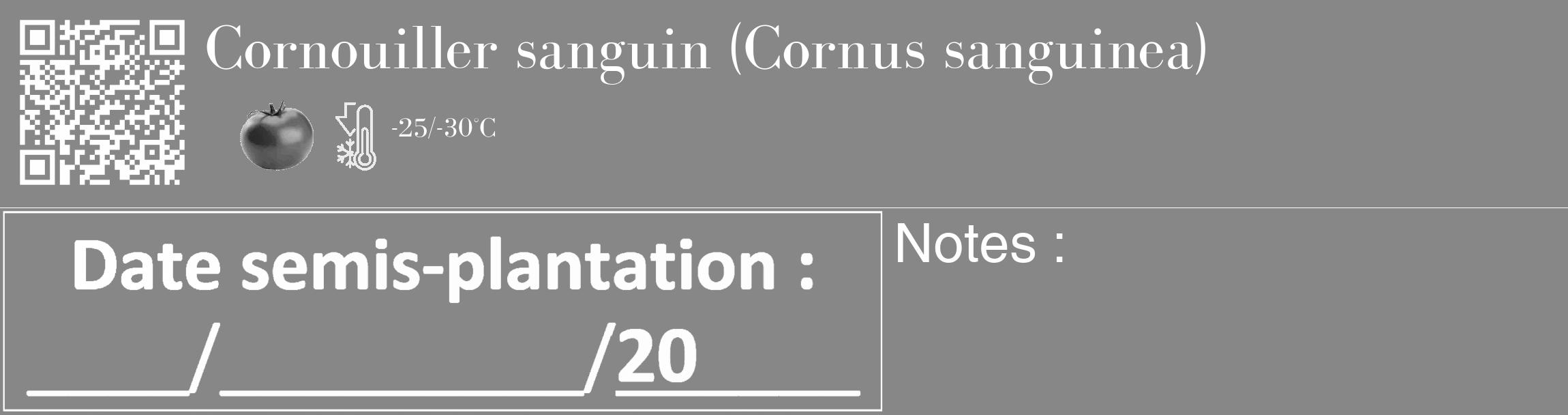 Étiquette de : Cornus sanguinea - format c - style blanche12_basique_basiquebod avec qrcode et comestibilité simplifiée
