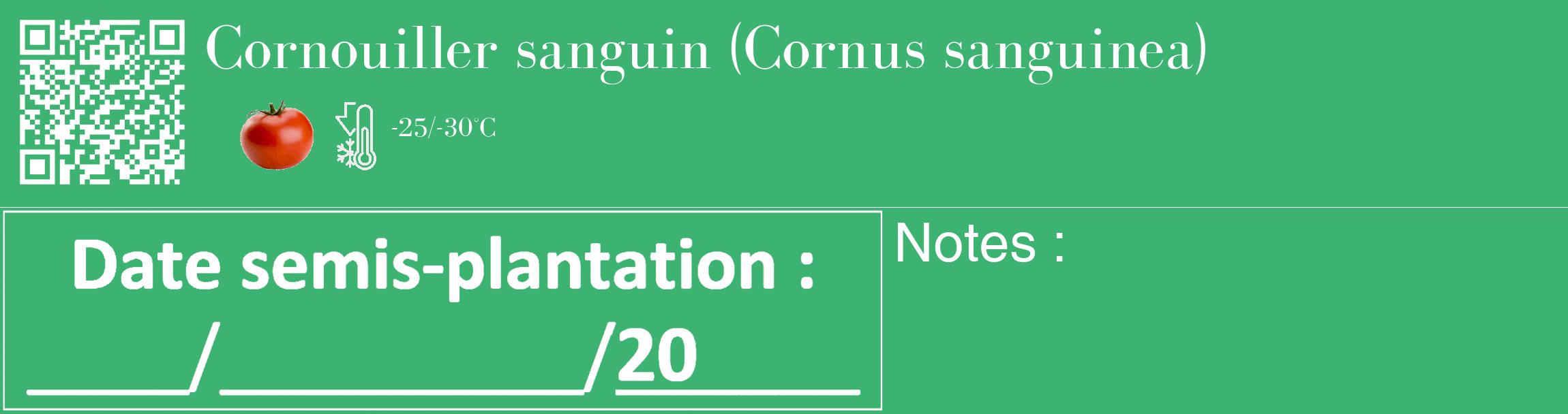 Étiquette de : Cornus sanguinea - format c - style blanche12_basique_basiquebod avec qrcode et comestibilité simplifiée
