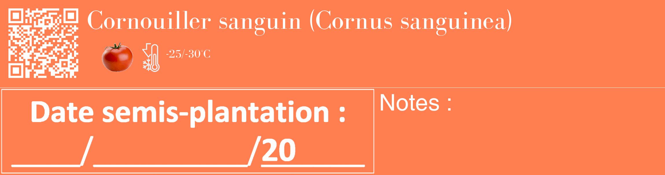 Étiquette de : Cornus sanguinea - format c - style blanche24_basique_basiquebod avec qrcode et comestibilité simplifiée