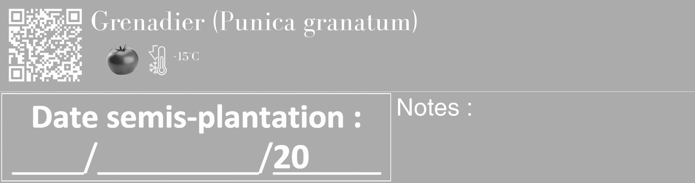 Étiquette de : Punica granatum - format c - style blanche37_basique_basiquebod avec qrcode et comestibilité simplifiée