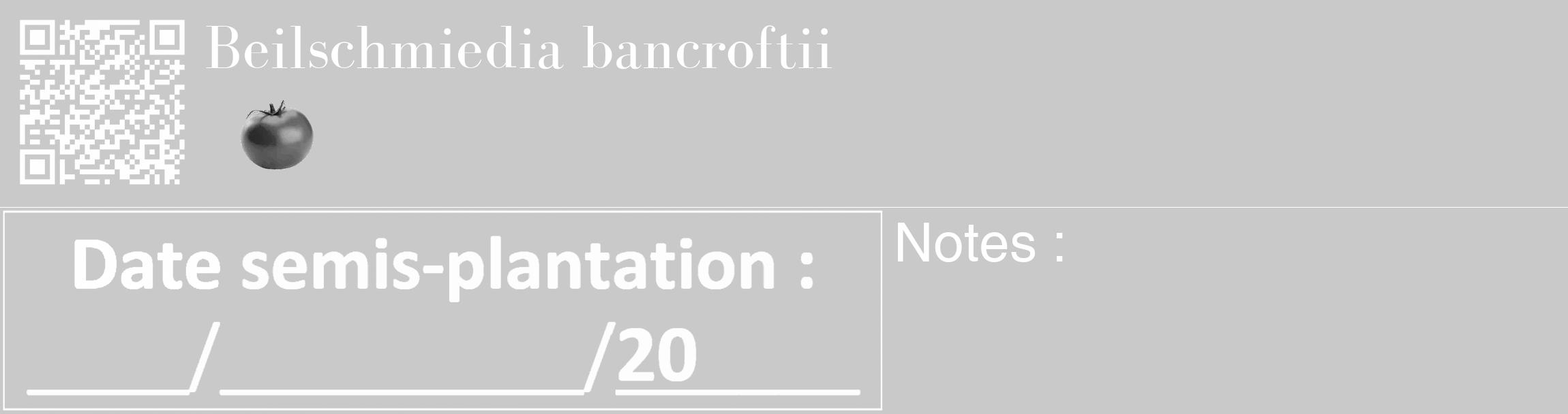 Étiquette de : Beilschmiedia bancroftii - format c - style blanche54_basique_basiquebod avec qrcode et comestibilité simplifiée