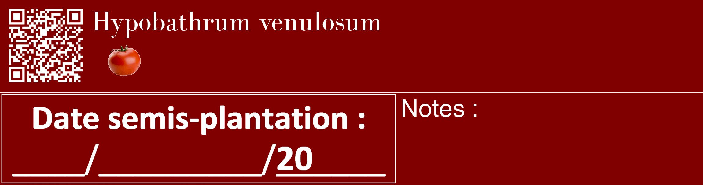 Étiquette de : Hypobathrum venulosum - format c - style blanche29_basique_basiquebod avec qrcode et comestibilité simplifiée
