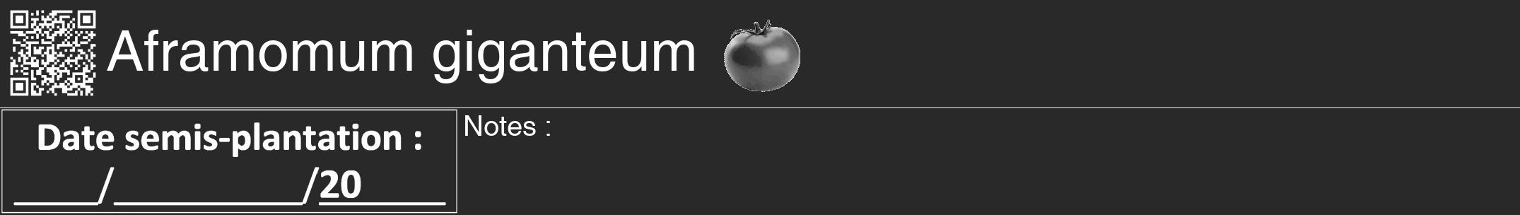 Étiquette de : Aframomum giganteum - format a - style blanche34hel avec qrcode et comestibilité simplifiée