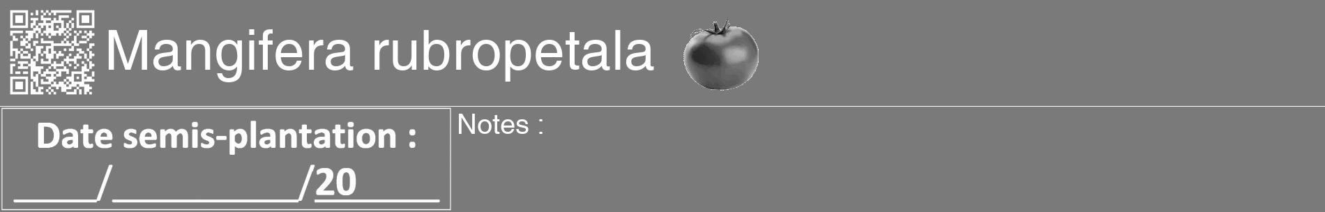 Étiquette de : Mangifera rubropetala - format a - style blanche3basiquehel avec qrcode et comestibilité simplifiée