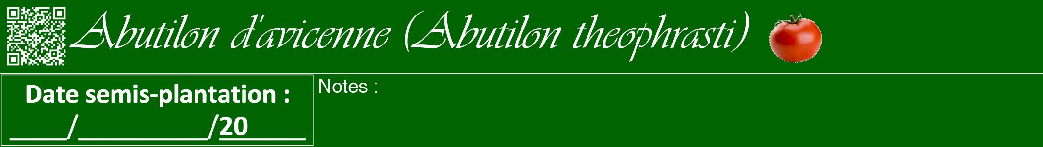 Étiquette de : Abutilon theophrasti - format a - style blanche8viv avec qrcode et comestibilité simplifiée