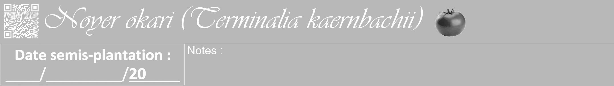 Étiquette de : Terminalia kaernbachii - format a - style blanche39viv avec qrcode et comestibilité simplifiée